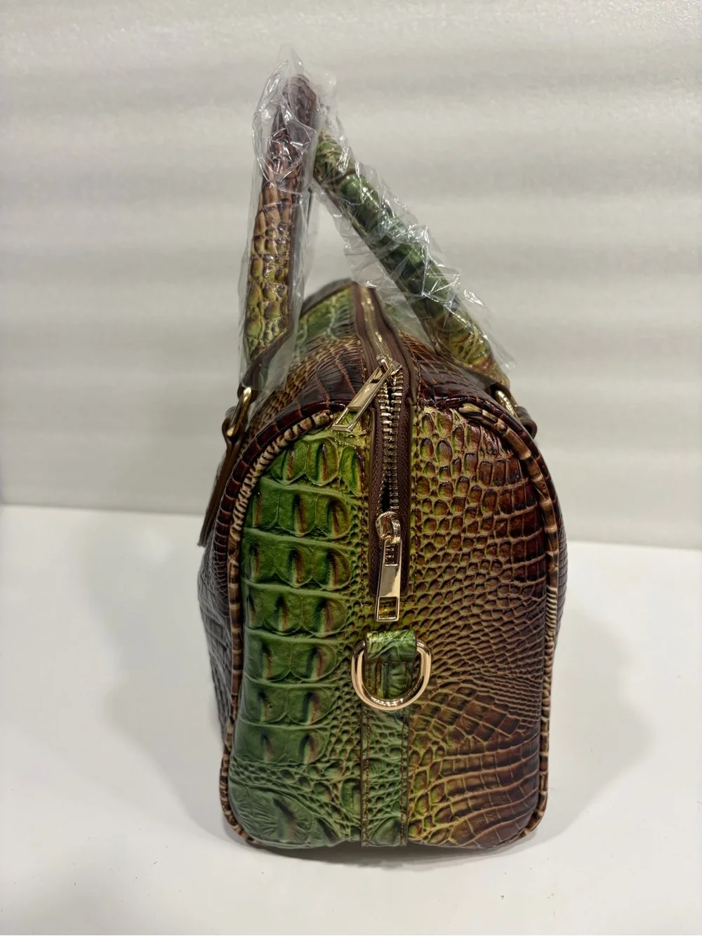 The Emerald Gradient Croc-Embossed Satchel - Green Brown NWOT
